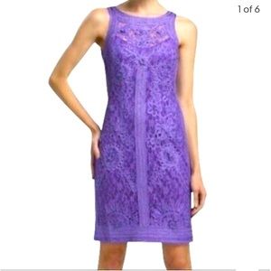 Sue Wong Grape Lace Floral Patterned Sheath Dress